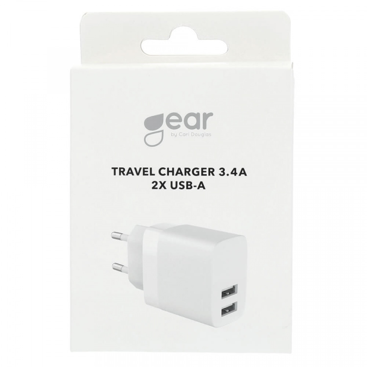 Gear Lader 220V 2xUSB-A 3,4A Hvid