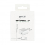 Gear Lader 220V 2xUSB-A 3.4A Hvid USB-C 2.0 kabel 1m