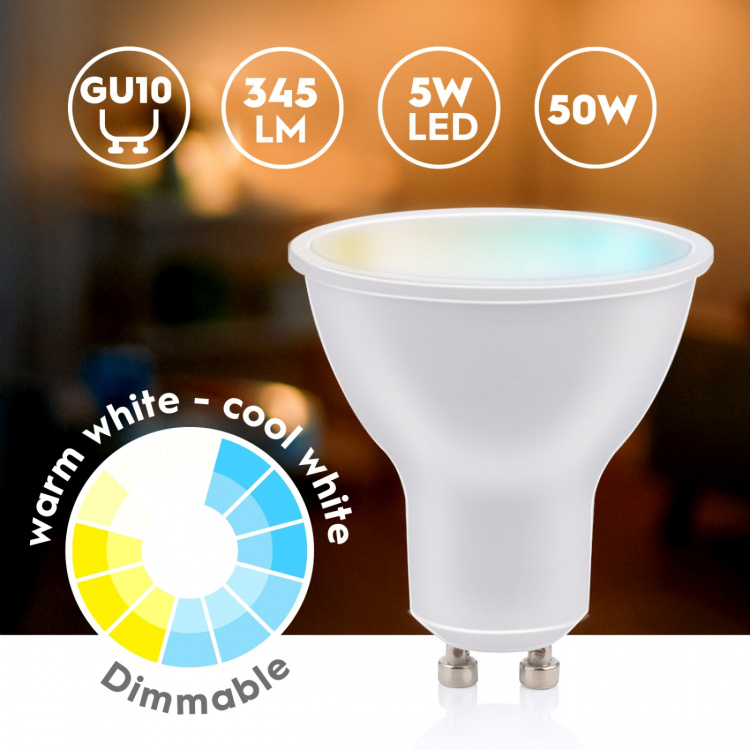 Alpina WiFi Smart GU10 LED varm/kold hvid 4,9W 470 lm Alpina WiFi Smart GU10 LED varm/kold hvid 4,9W 470 lm
