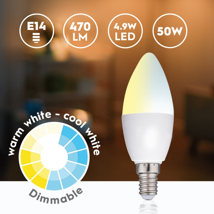 Alpina WiFi Smart E14 LED varm/kold hvid 4,9W 470 lm Alpina WiFi Smart E14 LED varm/kold hvid 4,9W 470 lm