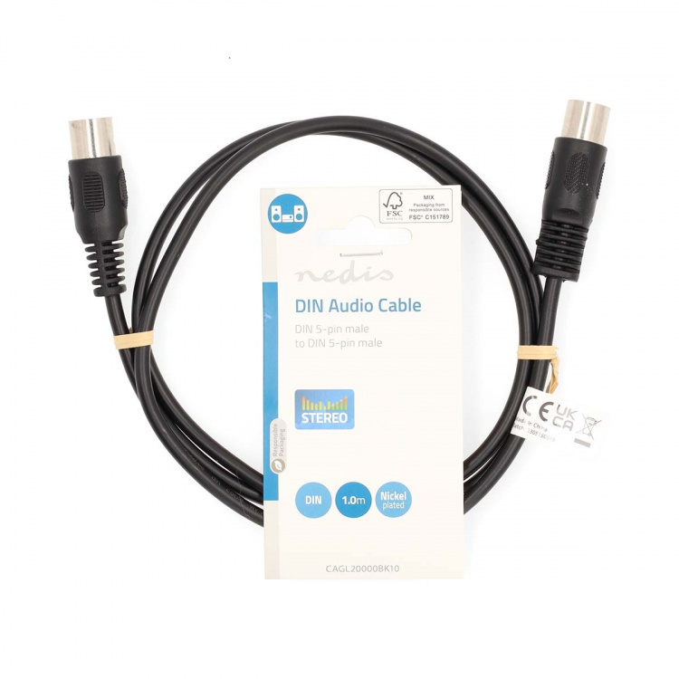 Nedis DIN Audio kabel | DIN 5-Pin Han | DIN 5-Pin Han | Nikkelplateret | 1.00 m | Runde | PVC | Sort | Label