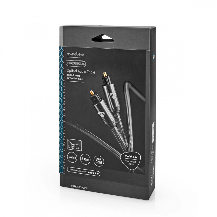 Nedis Optisk lydkabel | TosLink Male | TosLink Male | 5.00 m | Runde | Flettet | Gun Metal Grå | Cover Window Box