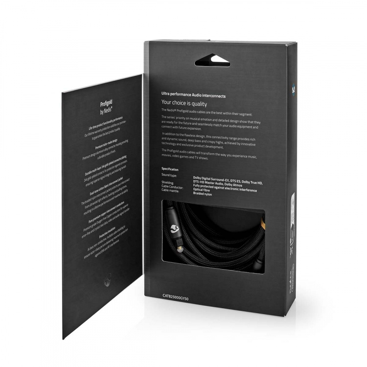 Nedis Optisk lydkabel | TosLink Male | TosLink Male | 5.00 m | Runde | Flettet | Gun Metal Grå | Cover Window Box