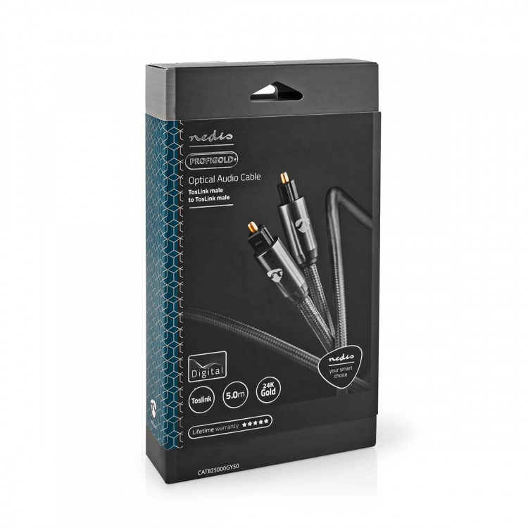Nedis Optisk lydkabel | TosLink Male | TosLink Male | 5.00 m | Runde | Flettet | Gun Metal Grå | Cover Window Box