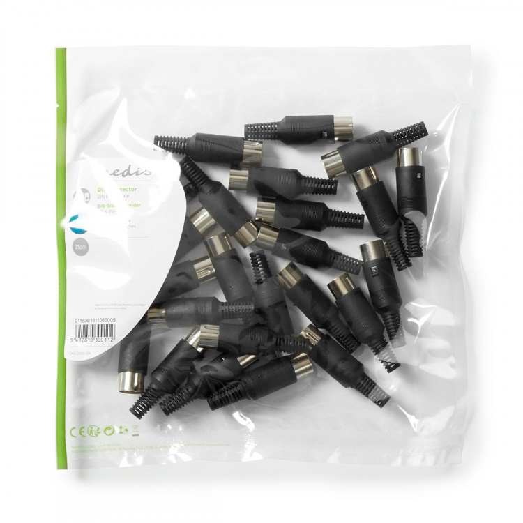 Nedis DIN-stik | Lige | Han | Nikkelplateret | Slå til | Kabeldiameter: 6.0 mm | PVC | Sort | 25 stk. | Plastikpose