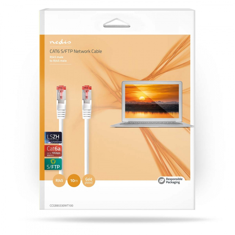 Nedis CAT6a netværkskabel | S/FTP | RJ45 Han | RJ45 Han | 10.0 m | Snagless | Runde | LSZH | Hvid | Box