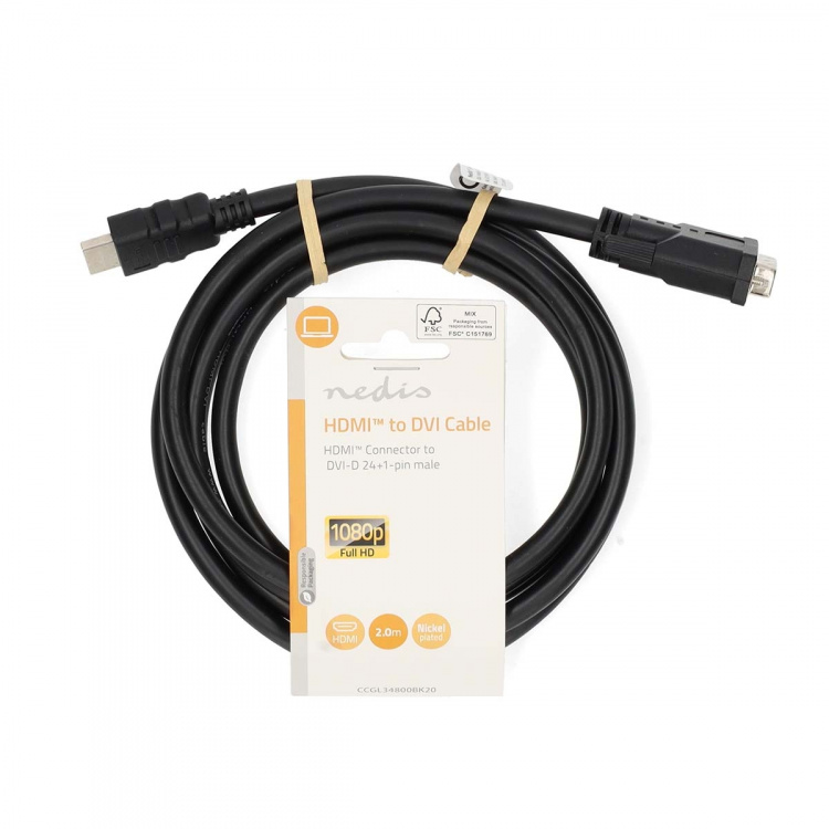 Nedis HDMI™ kabel | HDMI™ Stik | DVI-D 24 + 1-pin han | 1080p | Nikkelplateret | 2.00 m | Lige | PVC | Sort | Label