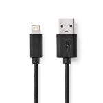 Nedis Lightning Kabel | USB 2.0 | Apple Lightning 8-pin | USB-A Han | 480 Mbps | Nikkelplateret | 2.00 m | Runde | PVC | Sort | Label