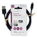 Nedis Lightning Kabel | USB 2.0 | Apple Lightning 8-pin | USB-A Han | 480 Mbps | Nikkelplateret | 2.00 m | Runde | PVC | Sort | Label