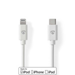 Nedis Lightning Kabel | USB 2.0 | Apple Lightning 8-pin | USB-C™ Han | 480 Mbps | Nikkelplateret | 1.00 m | Runde | PVC | Hvid | Label