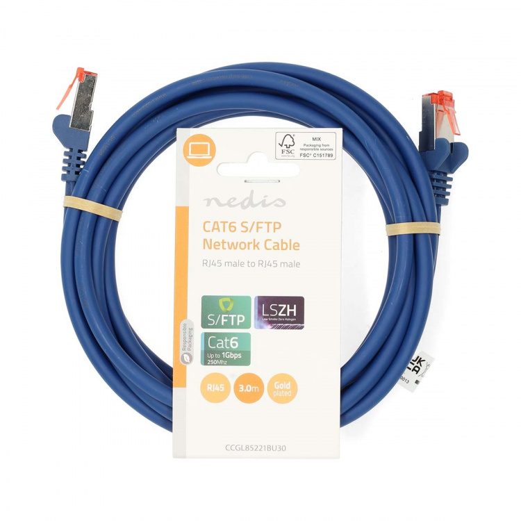 Nedis Kat 6 kabel | RJ45 Han | RJ45 Han | S/FTP | 3.00 m | Runde | LSZH | Blå | Label