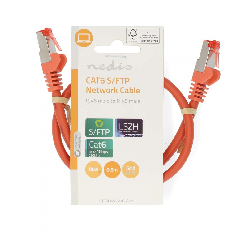 Nedis Kat 6 kabel | RJ45 Han | RJ45 Han | S/FTP | 0.50 m | Runde | LSZH | Orange | Label