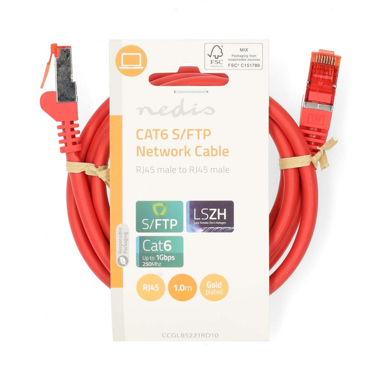 Nedis Kat 6 kabel | RJ45 Han | RJ45 Han | S/FTP | 1.00 m | Runde | LSZH | Rød | Label