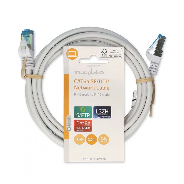 Nedis CAT6a netværkskabel | S/FTP | RJ45 Han | RJ45 Han | 2.00 m | Snagless | Runde | LSZH | Hvid | Label