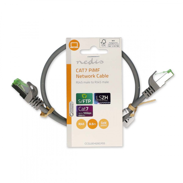 Nedis CAT7 netværkskabel | S/FTP | RJ45 Han | RJ45 Han | 0.50 m | Snagless | Runde | LSZH | Grå | Label