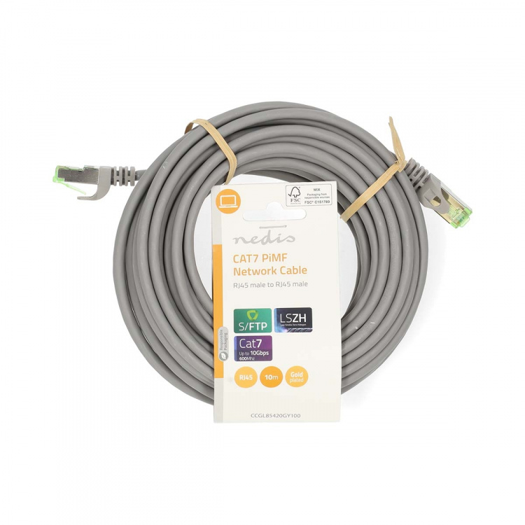 Nedis CAT7 netværkskabel | S/FTP | RJ45 Han | RJ45 Han | 10.0 m | Snagless | Runde | LSZH | Grå | Label