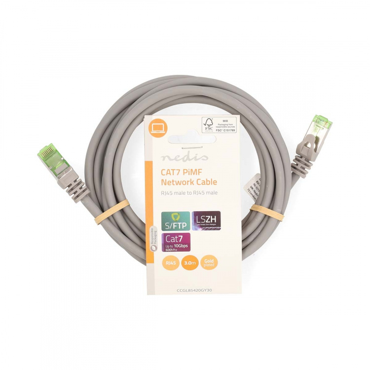 Nedis CAT7 netværkskabel | S/FTP | RJ45 Han | RJ45 Han | 3.00 m | Snagless | Runde | LSZH | Grå | Label