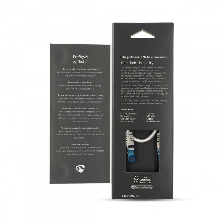 Nedis CAT6a netværkskabel | S/FTP | RJ45 Han | RJ45 Han | 0.50 m | Snagless | Runde | Flettet / PVC | Sølv | Cover Window Box