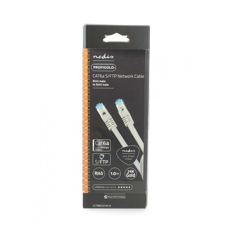 Nedis CAT6a netværkskabel | S/FTP | RJ45 Han | RJ45 Han | 1.00 m | Snagless | Runde | Flettet / PVC | Sølv | Cover Window Box