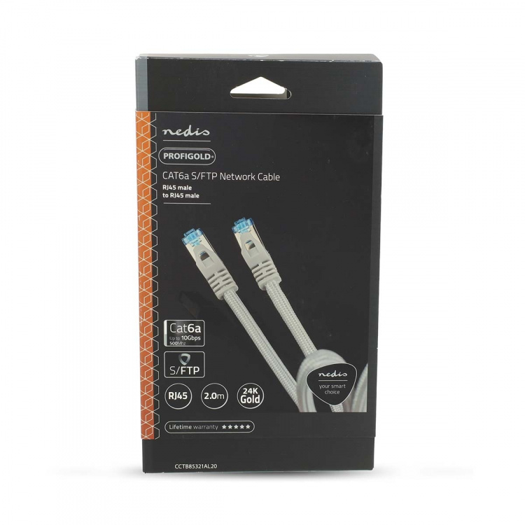 Nedis CAT6a netværkskabel | S/FTP | RJ45 Han | RJ45 Han | 2.00 m | Snagless | Runde | Flettet / PVC | Sølv | Cover Window Box