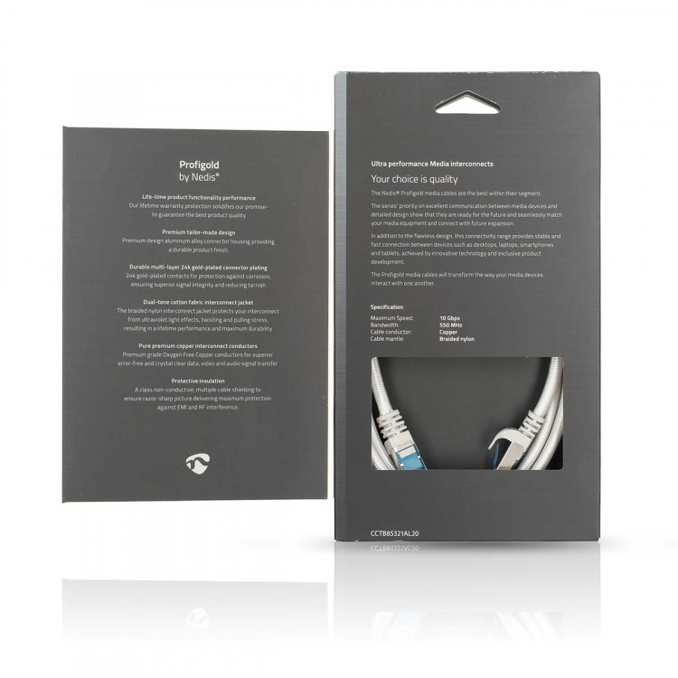 Nedis CAT6a netværkskabel | S/FTP | RJ45 Han | RJ45 Han | 2.00 m | Snagless | Runde | Flettet / PVC | Sølv | Cover Window Box