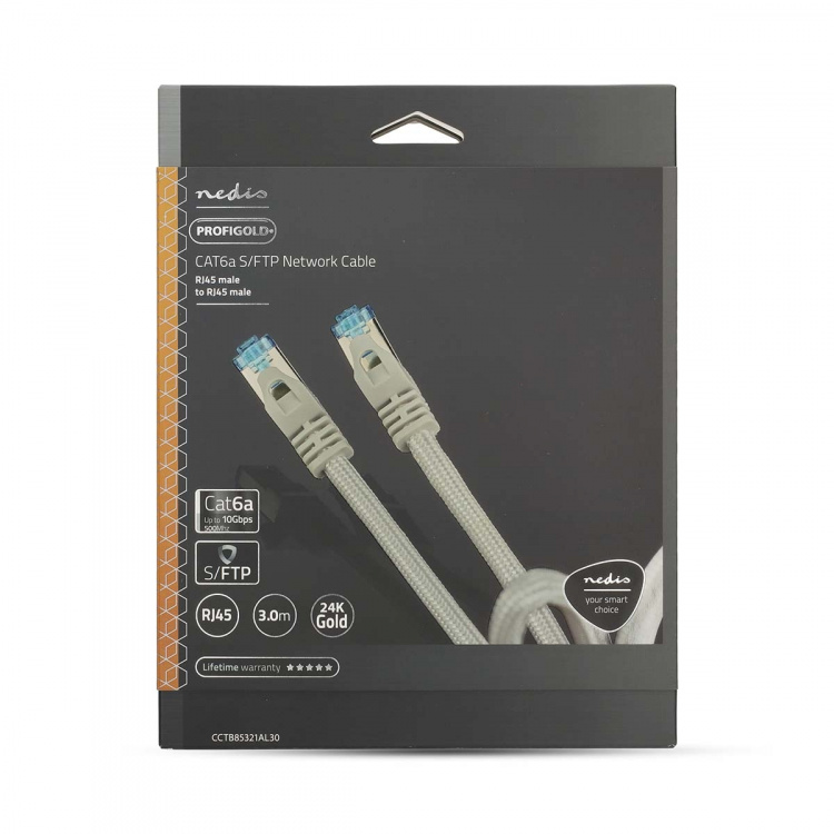 Nedis CAT6a netværkskabel | S/FTP | RJ45 Han | RJ45 Han | 3.00 m | Snagless | Runde | Flettet / PVC | Sølv | Cover Window Box