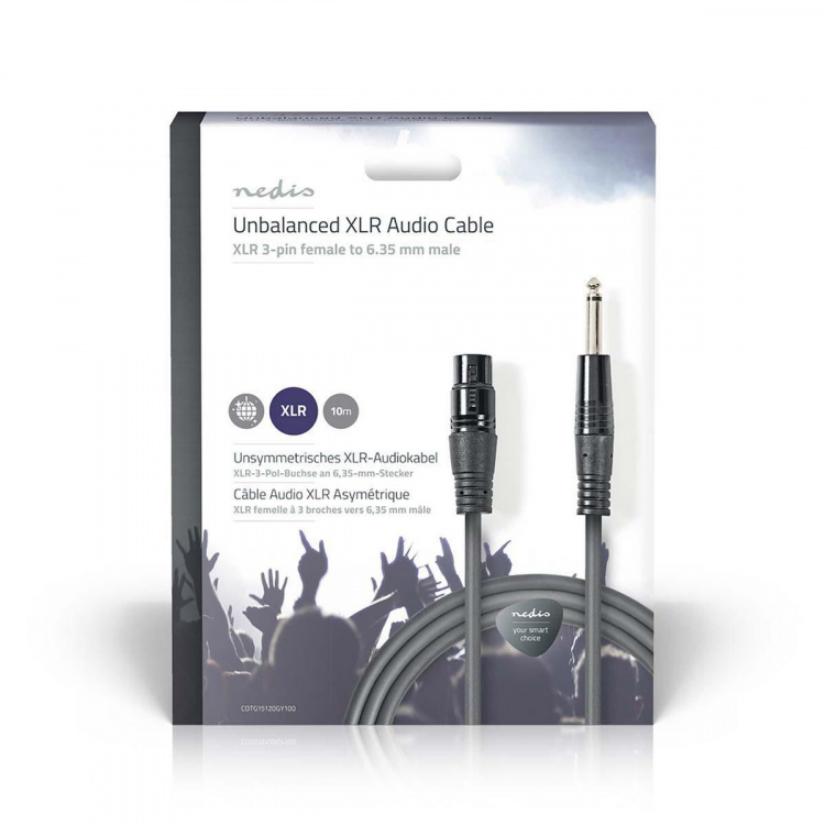 Nedis Ubalanceret Lydkabel | XLR 3-Pin Hun | 6.35 mm Hanstik | Nikkelplateret | 10.0 m | Runde | PVC | Mørkegrå | Gaveæske
