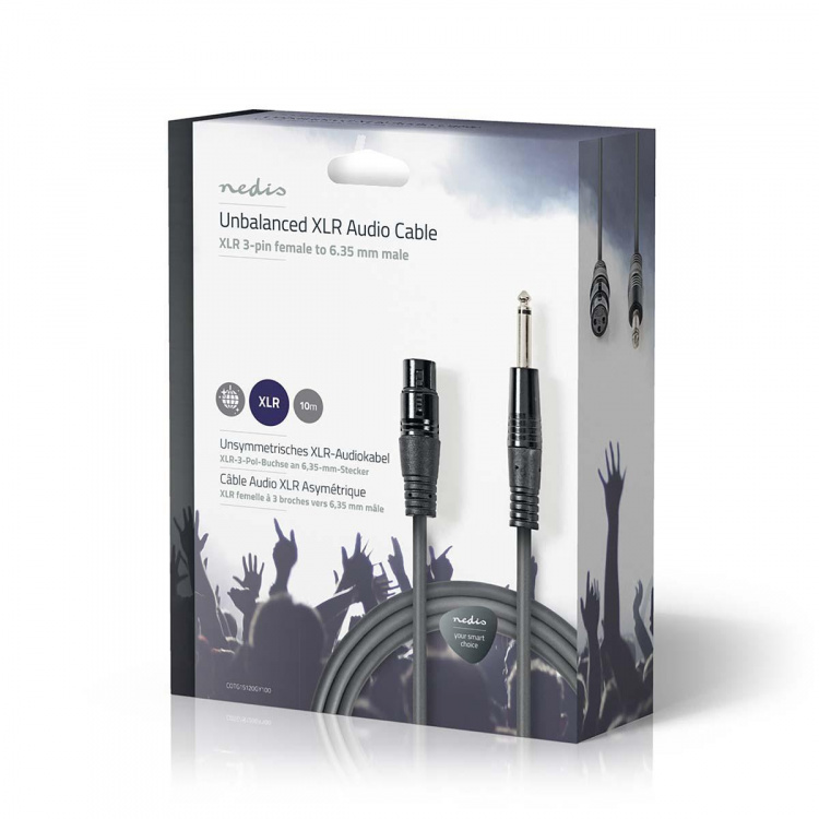 Nedis Ubalanceret Lydkabel | XLR 3-Pin Hun | 6.35 mm Hanstik | Nikkelplateret | 10.0 m | Runde | PVC | Mørkegrå | Gaveæske