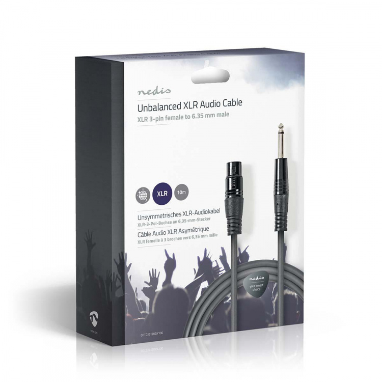 Nedis Ubalanceret Lydkabel | XLR 3-Pin Hun | 6.35 mm Hanstik | Nikkelplateret | 10.0 m | Runde | PVC | Mørkegrå | Gaveæske