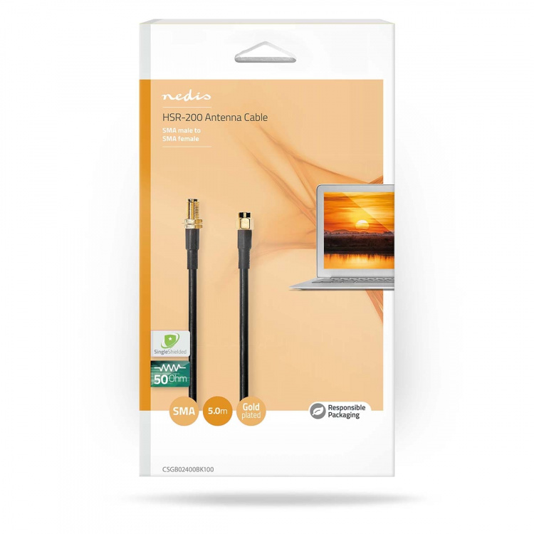 Nedis Antennekabel | SMA Han | SMA Hun | Guldplateret | 50 Ohm | Dobbelt afskærmet | 10.0 m | Runde | PVC | Sort | Box