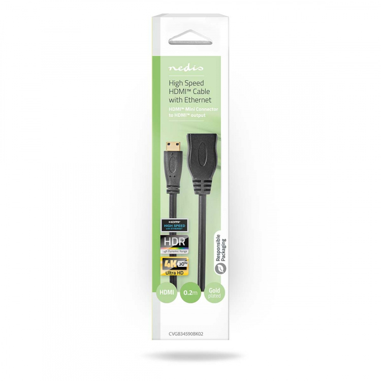 Nedis High Speed ​​HDMI ™ kabel med Ethernet | HDMI™ Mini-stik | HDMI ™ -udgang | 4K@30Hz | 10.2 Gbps | 0.20 m | Runde | PVC | Sort | Box