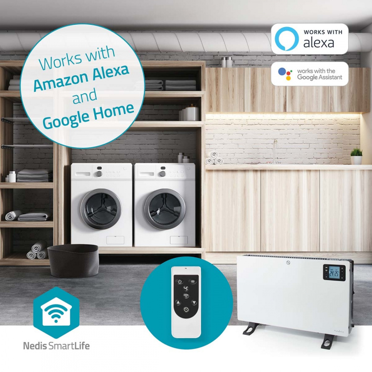 Nedis SmartLife Elradiator | 2000 W | 3 Varmeindstillinger | LCD | 5 - 37 °C | Justerbar termostat | Hvid