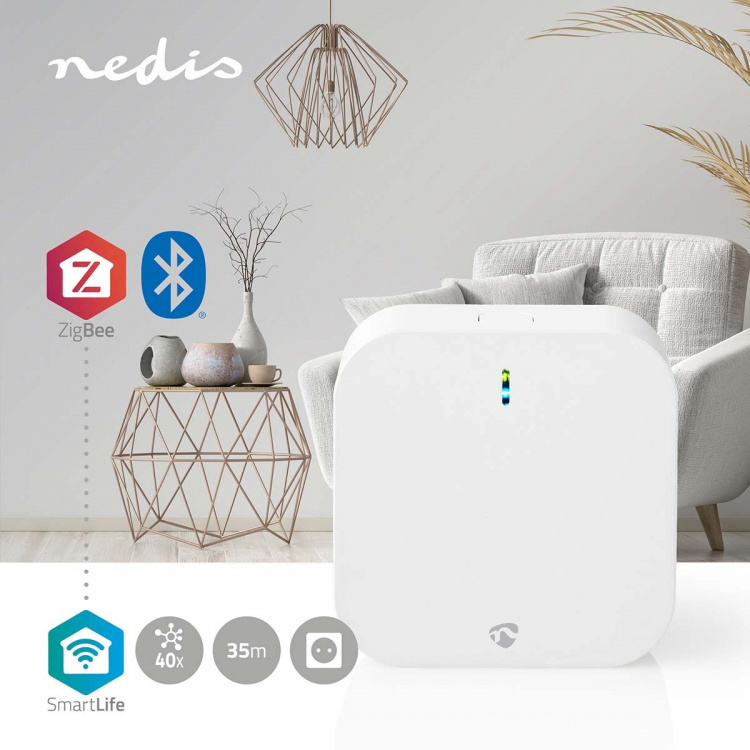 Nedis SmartLife Gateway | Bluetooth® / Zigbee 3.0 | 50 Enheder | Strømforsyning | Android™ / IOS | Hvid