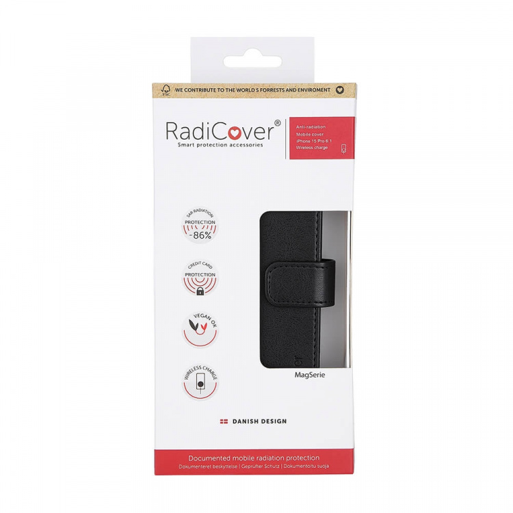 Radicover Mobilcover med Strålingsbeskyttelse PU MagS RFID Sort - iPhone 15 Pro