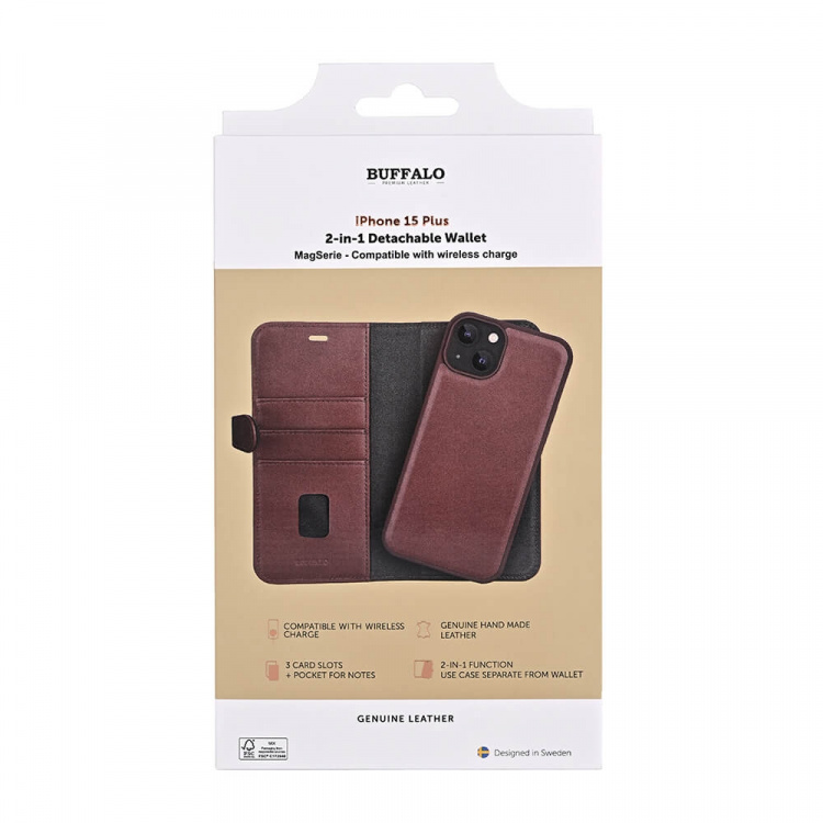 Buffalo Wallet 2-i-1 3 Kort MagSeries Brun - iPhone 15 Plus Buffalo Wallet 2-i-1 3 Kort MagSeries Brun - iPhone 15 Plus