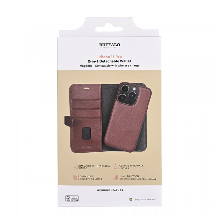 Buffalo Wallet 2-i-1 3 Kort MagSeries Brun - iPhone 15 Pro Buffalo Wallet 2-i-1 3 Kort MagSeries Brun - iPhone 15 Pro