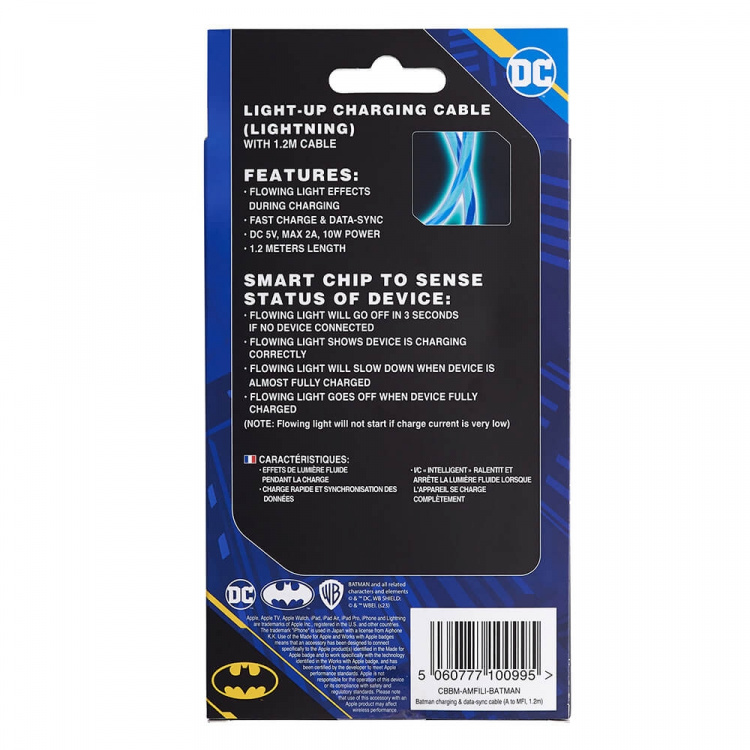 BATMAN USB A Til Lightning Light-Up 1,2m MFI Bat logo