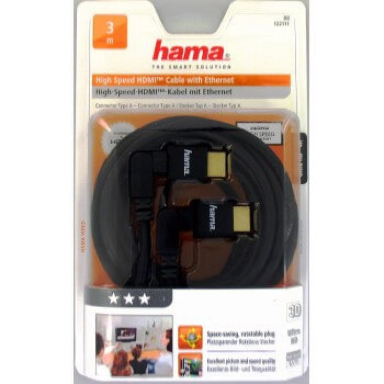 Hama HDMI Ethernet High Speed Kabel 3,0m Rotation Guldbelagt TL
