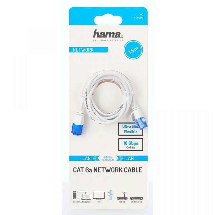 Hama Netværkskabel CAT6a Slim U/UTP 1.5m Hvid Hama Netværkskabel CAT6a Slim U/UTP 1.5m Hvid