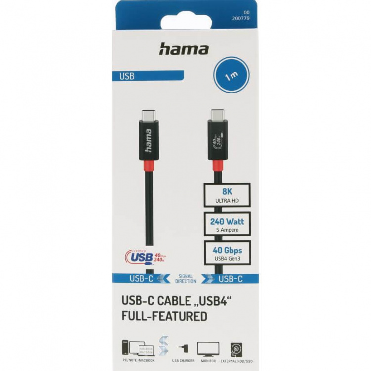 Hama Kabel USB-C USB4 Gen3 Sort 1 m Hama Kabel USB-C USB4 Gen3 Sort 1 m