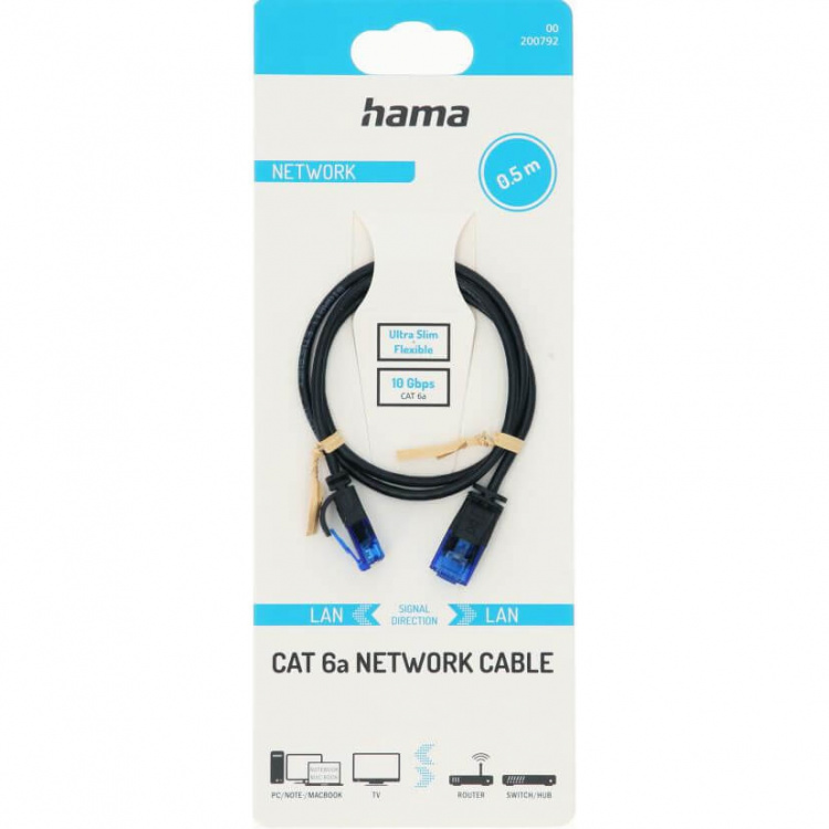 Hama Cable Network CAT6a Slim U/UTP 0.50m Black Hama Cable Network CAT6a Slim U/UTP 0.50m Black