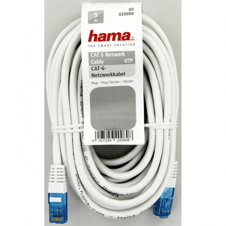 HAMA Netværkskabel CAT6 UTP Hvid Bulk 5,0m ST
