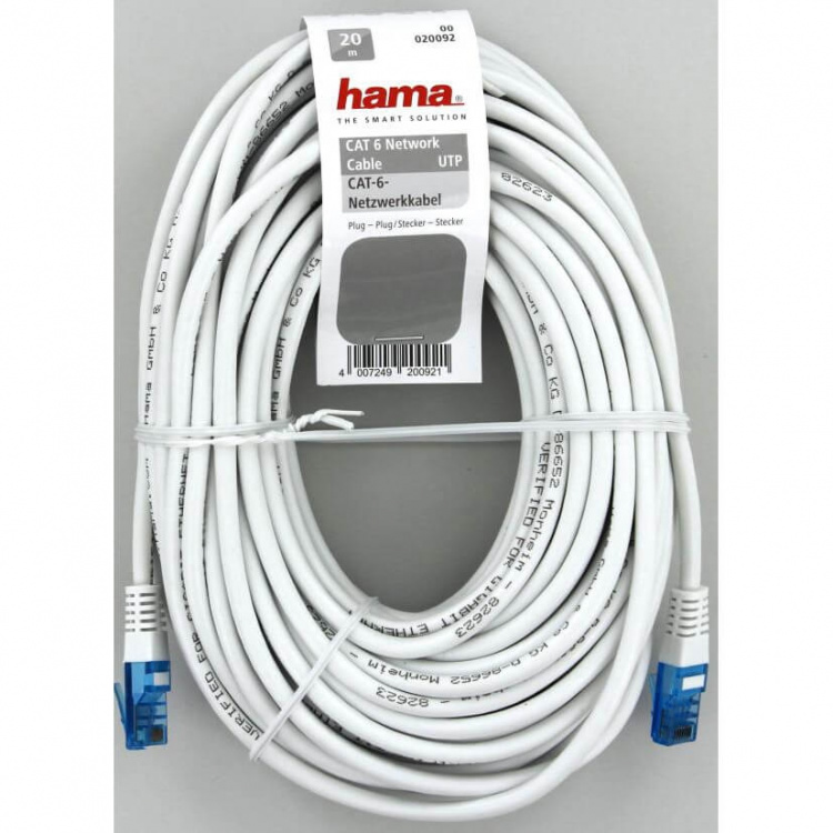 HAMA Netværkskabel CAT6 UTP Hvid Bulk 20,0m ST