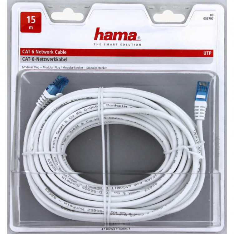 Hama Netværkskabel CAT6 UTP 15,0m Hvid ST