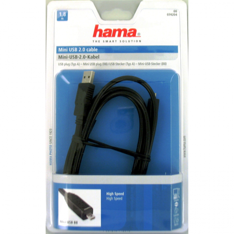 Hama USB 2.0 Kabel A-Mini B8 1,8m Sort ST