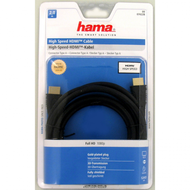 Hama HDMI Ethernet High Speed Kabel 2,0m Sort Guldbelagt TL