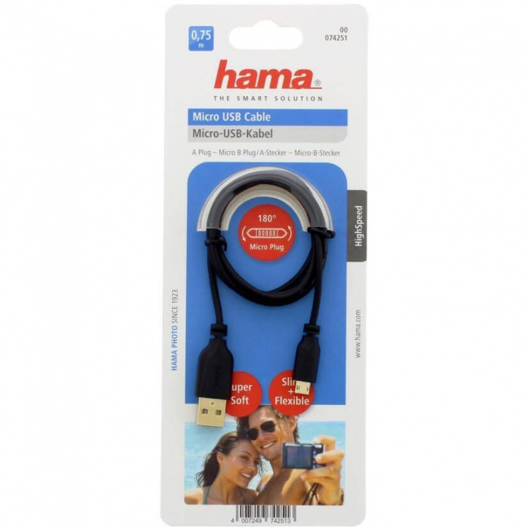 Hama USB 2.0 Micro B Han-A Han 0,75m Sort Guldbelagt TL