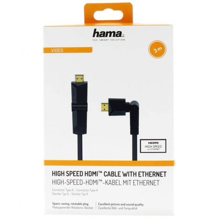 Hama HDMI Ethernet High Speed Kabel 3,0m Rotation Guldbelagt TL