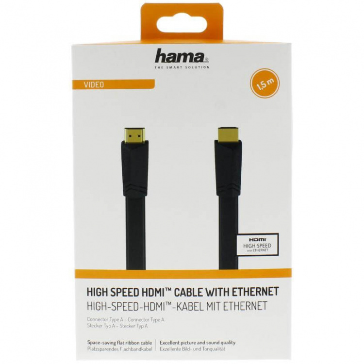 Hama HDMI Ethernet High Speed Kabel 1,5m Flad Sort Guldbelagt TL