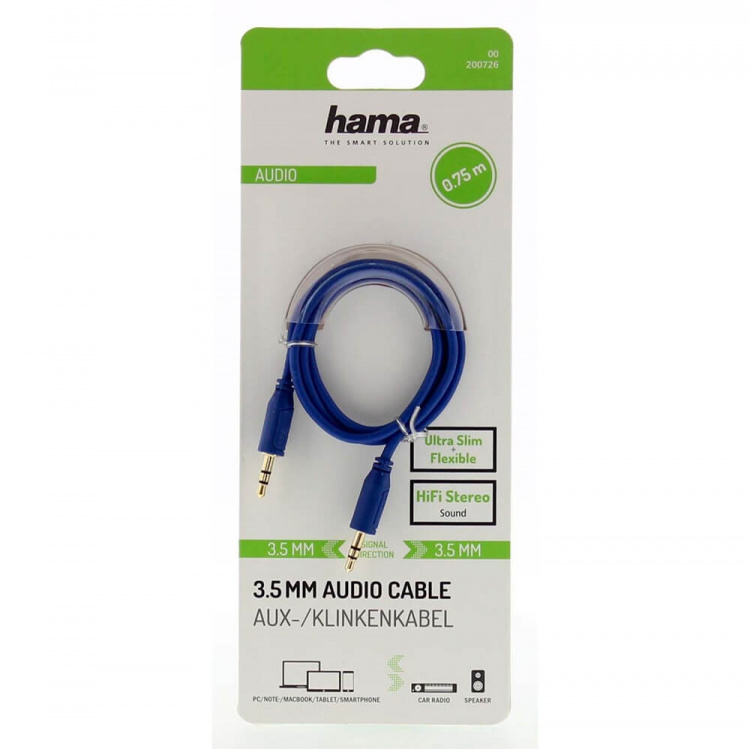 Hama Lydkabel Flexi-Slim 3,5mm-3,5mm Guld Blå 0,75m